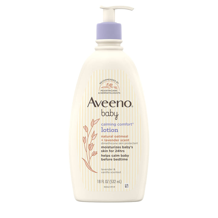Aveeno Baby Calming Comfort Moisturizing Lotion with Relaxing Lavender & Vanilla Scents, Non-Greasy Body Lotion with Natural Oatmeal & Dimethicone, Paraben- & Phthalate-Free, 18 fl. oz
