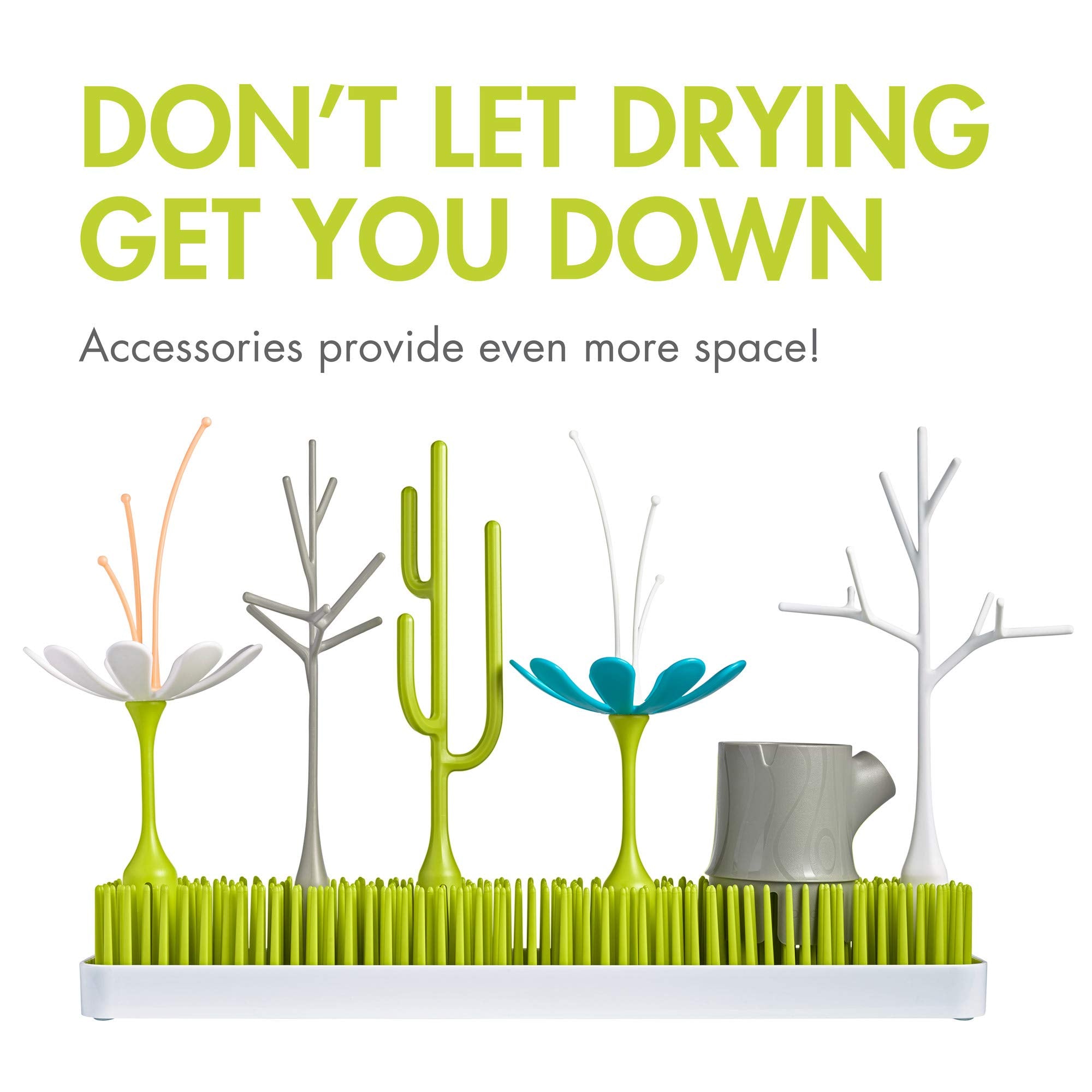 Boon Lawn Countertop Baby Bottle Drying Rack with Antimicrobial Tray - Spring Green - Bottle Rack and Organizer - Baby Feeding Essentials - 13.5 x 11 x 2.5 - 1 Count