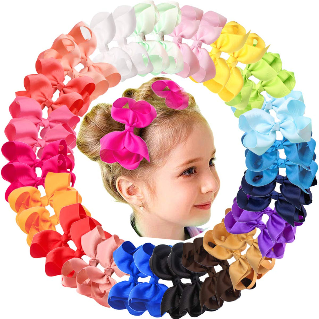 JOYOYO 40Pcs 4.5 Hair Bows Alligator Clips, Grosgrain Ribbon Girls Bows Clips Barrettes Hair Accessories for Baby Girls Toddlers Kids Teens (4.5inch,20 Colors in Pairs)