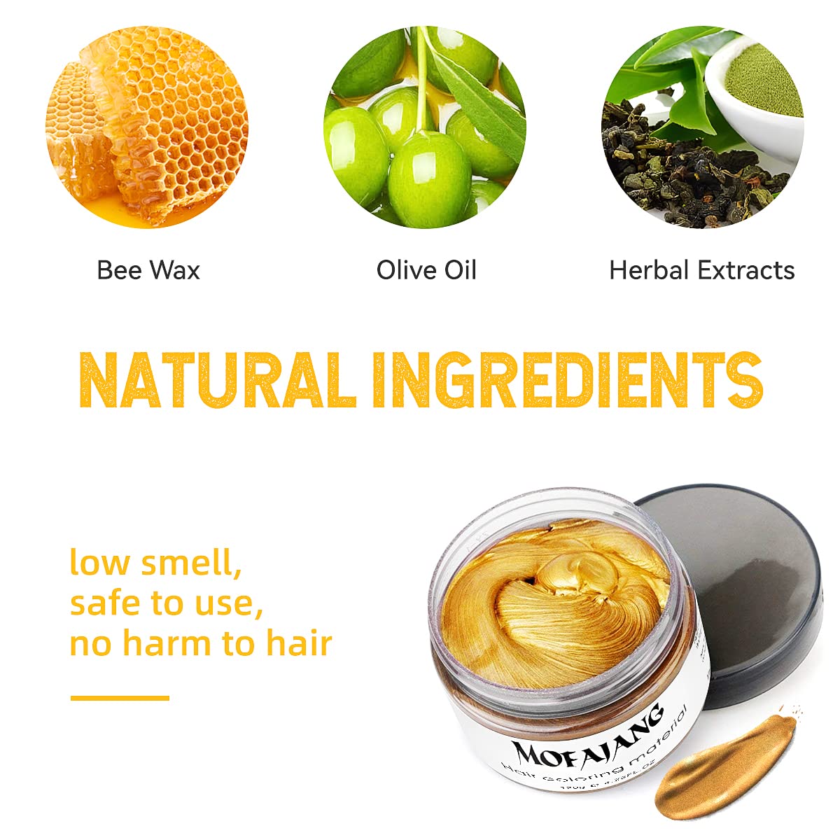 Temporary Hair Color Wax Gold Hairstyle Cream 4.23 oz Hair Pomades Natural Hairstyle for Kids Men Women Party Cosplay Date