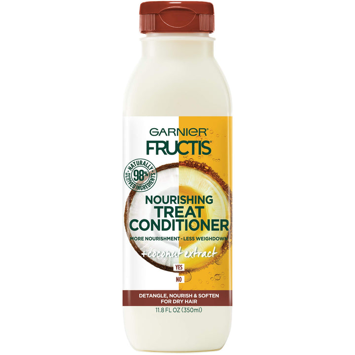 Garnier Fructis Nourishing Treat Conditioner, 98 Percent Naturally Derived Ingredients, Coconut, Nourish and Soften for Dry Hair, 11.8 fl. oz.