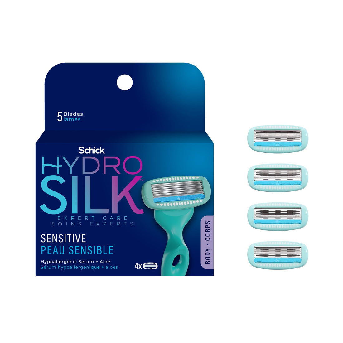 Schick Hydro Silk Women's Razor Blade Refills, Hydro Silk 5 Sensitive Care, 4 Count (Packaging May Vary)
