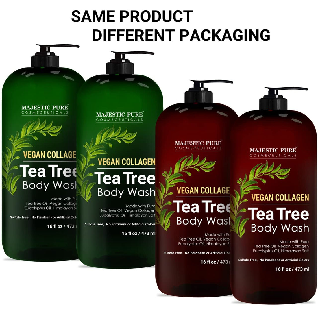 Majestic Pure Tea Tree Body Wash - Formulated to Combat Dry, Flaky Skin - Soothes, Nourishes and Moisturizes Irritated, Chapped, Problem Skin Areas - (Packaging may Vary) -16 fl. oz (Pack of 2)