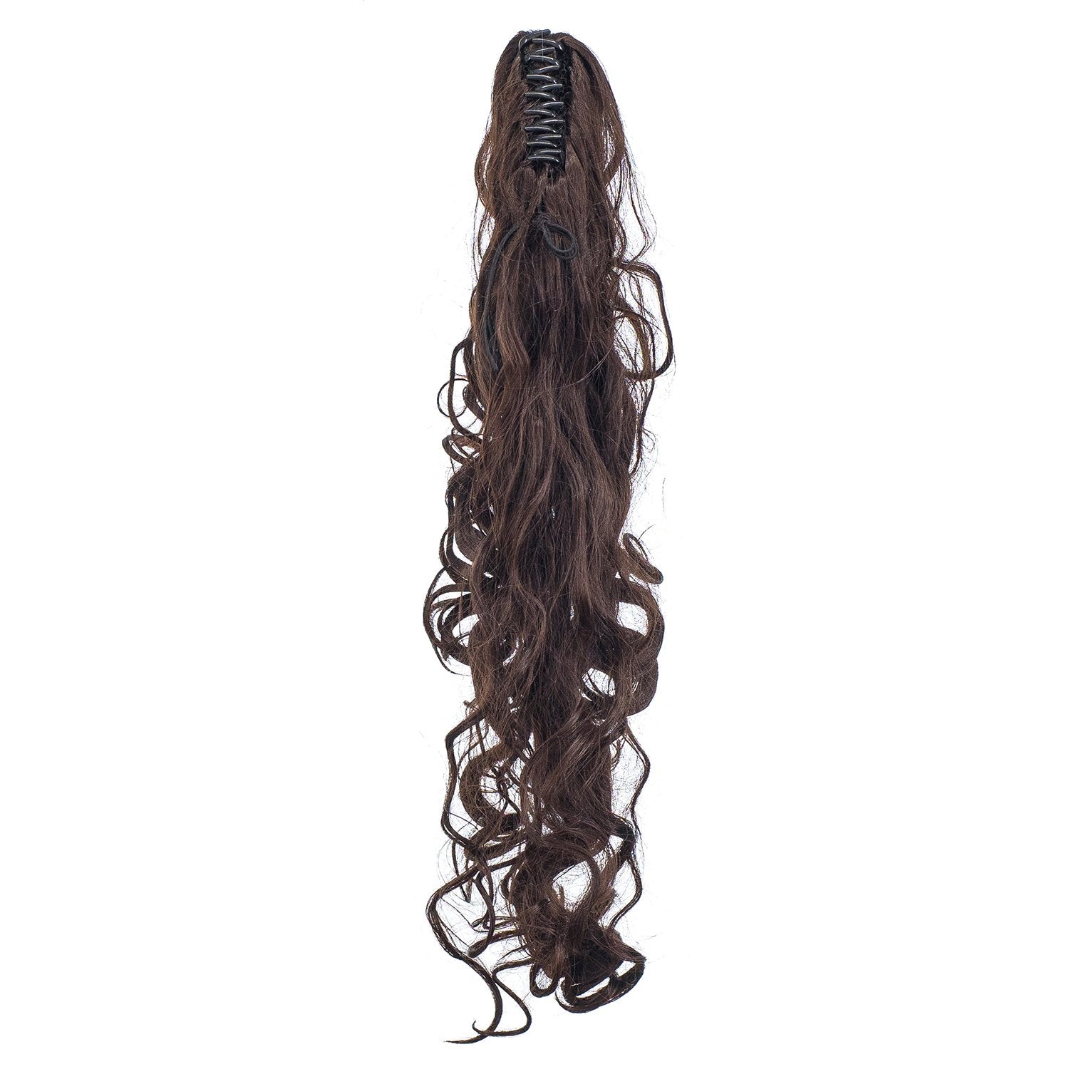 SWACC SWACC 24-Inch Long Messy Curls Claw Clip Ponytail Extensions Synthetic Clip in Drawstring Curly Ponytail Hairpiece Jaw Clip Hair Extensions (Dark Brown-4#)