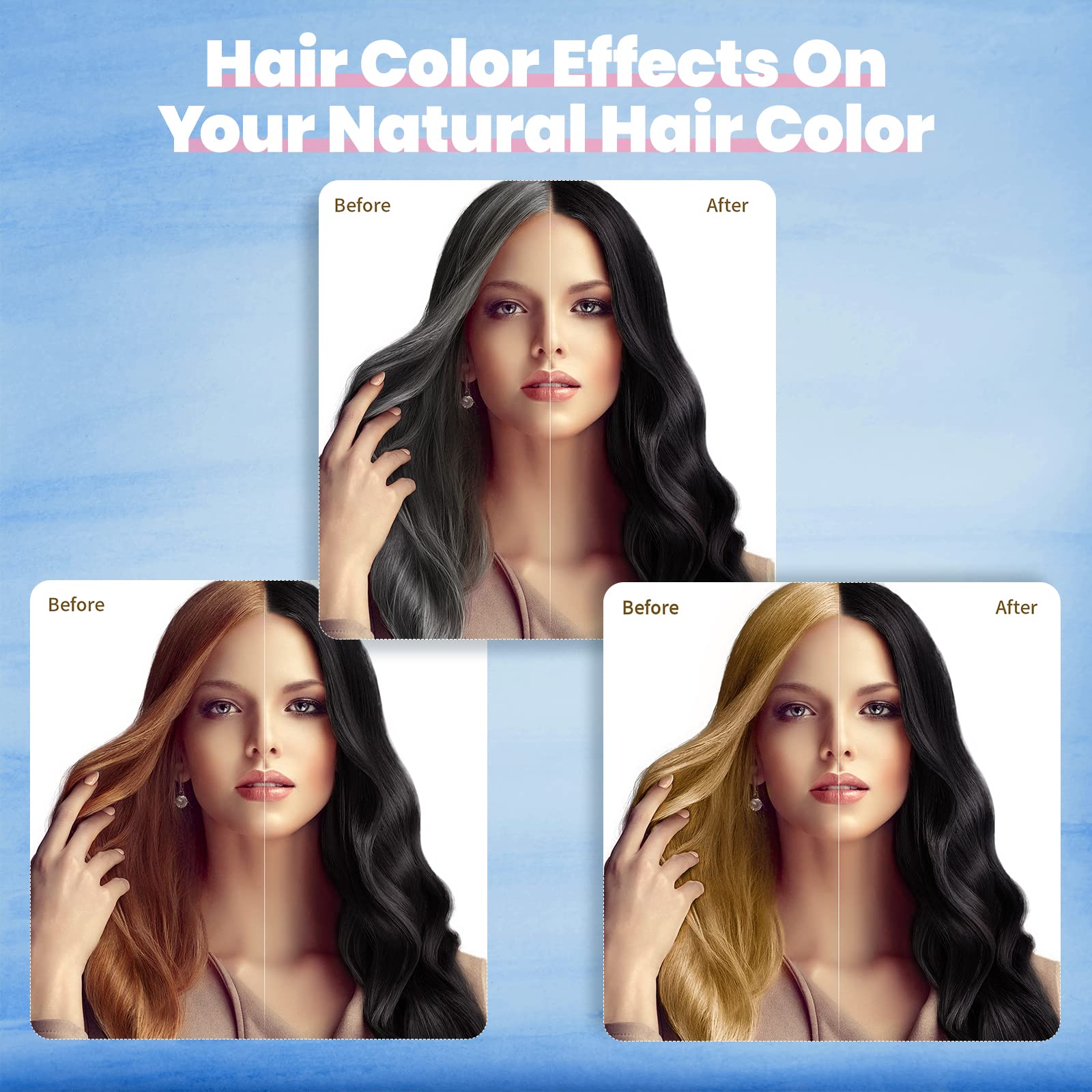 IIIMEIDU Hair Dye Shampoo for Gray Hair Coverage, 3 in 1 Natural Black Dye for Women Men, 500ml