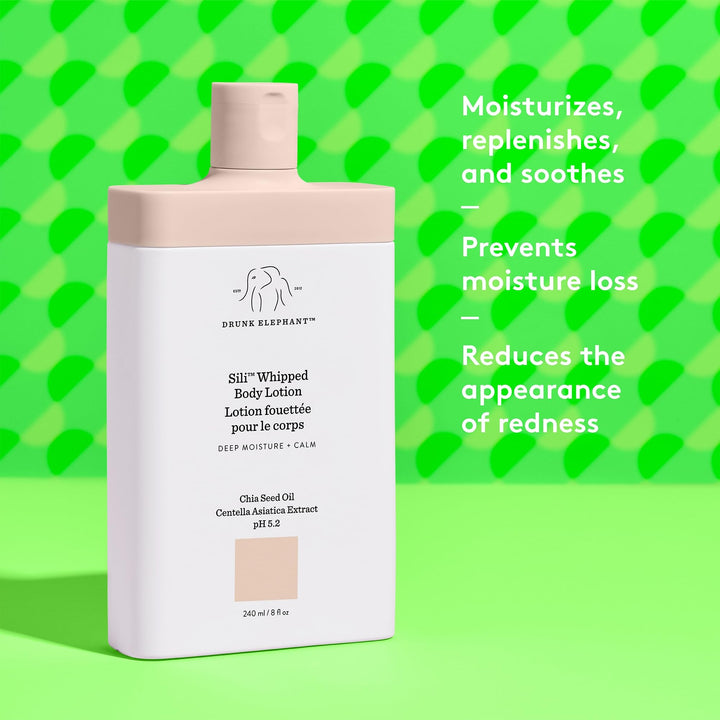 Drunk Elephant Sili Whipped Body Lotion - 240 ml/8 fl oz - Rich Daily Moisturizing Lotion - Clean Clinical Skincare - Cruelty-Free - Free of Essential Oils, Silicones, and Fragrance
