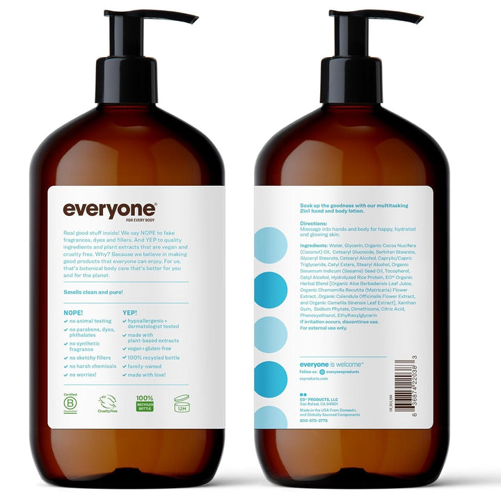 Everyone Nourishing Hand and Body Lotion, 32 Ounce (Pack of 1), Unscented, Plant-Based Lotion with Pure Essential Oils, Coconut Oil, Aloe Vera and Vitamin E