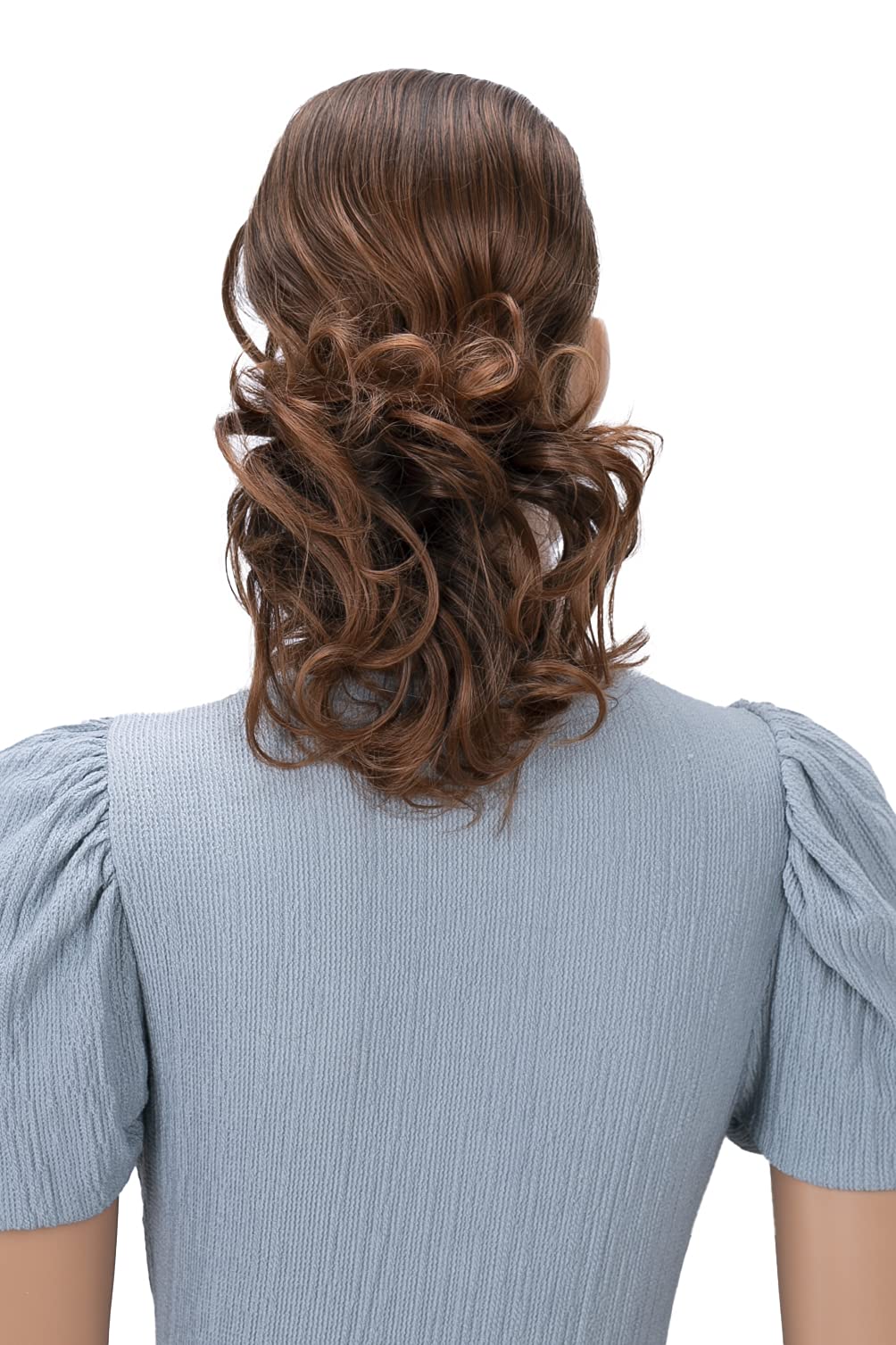 PRETTYSHOP 14 Hair Piece Pony Tail Extension Draw String Very Long & Voluminous Curled Wavy Heat-Resisting color variation (14 brown mix #4T30 PH7)