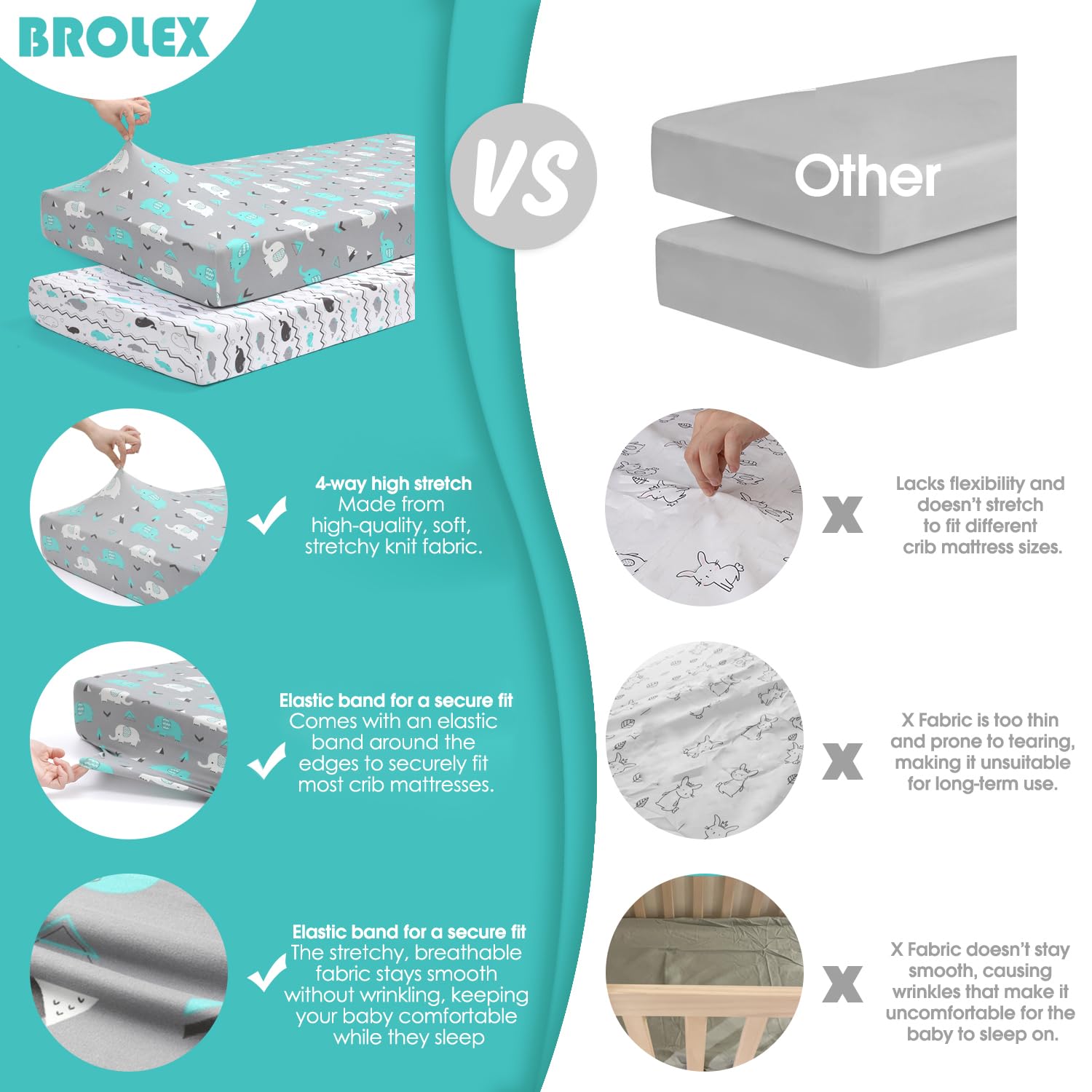 BROLEX Baby Fitted Crib Sheets: Kid Crib Sheets - Set of 2 for Toddler Standard Size Crib Mattress for Boys and Girls - Jersey Knit Crib Bed Sheets Elephant Whale