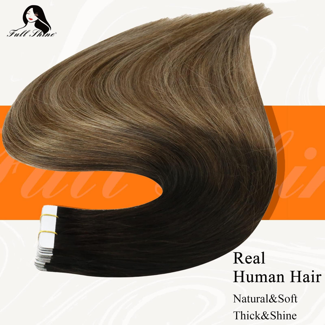 18 Inch, 1B/#6/#27 : Fshine 18 Tape in Ombre Hair Extensions Human Hair Tape in Extensions Balayage Hair Color #1B Fading to #6 and #27 Honey Blonde 20 Pcs 50gram Per Package