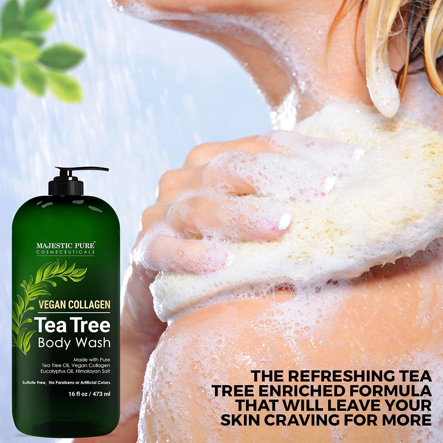 Majestic Pure Tea Tree Body Wash - Formulated to Combat Dry, Flaky Skin - Soothes, Nourishes and Moisturizes Irritated, Chapped, Problem Skin Areas - (Packaging may Vary) -16 fl. oz (Pack of 2)