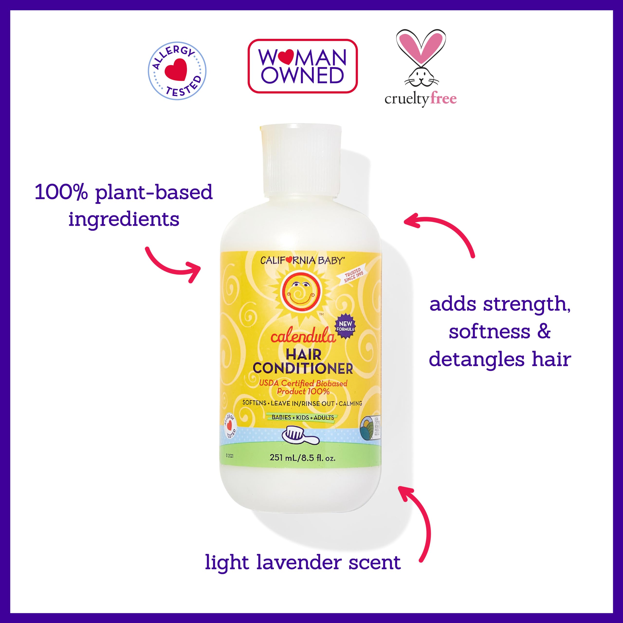 California Kids Calendula Hair Conditioner | 100% Plant-Based | Softens & Detangles | Lavender Scent | Conditioner For Dry Hair | Hypoallergenic Gentle Kids Conditioner | 251 mL / 8.5 oz.