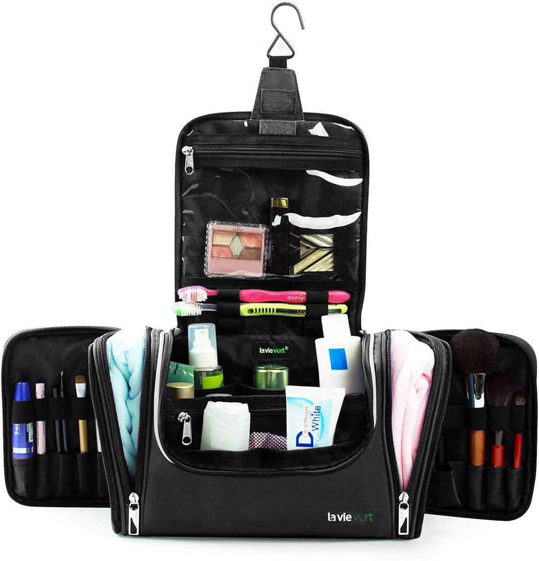 Lavievert Toiletry Bag / Makeup Organizer / Cosmetic Bag / Portable Travel Kit Organizer / Household Storage Pack / Bathroom Storage with Hanging for Business, Vacation, Household - Black