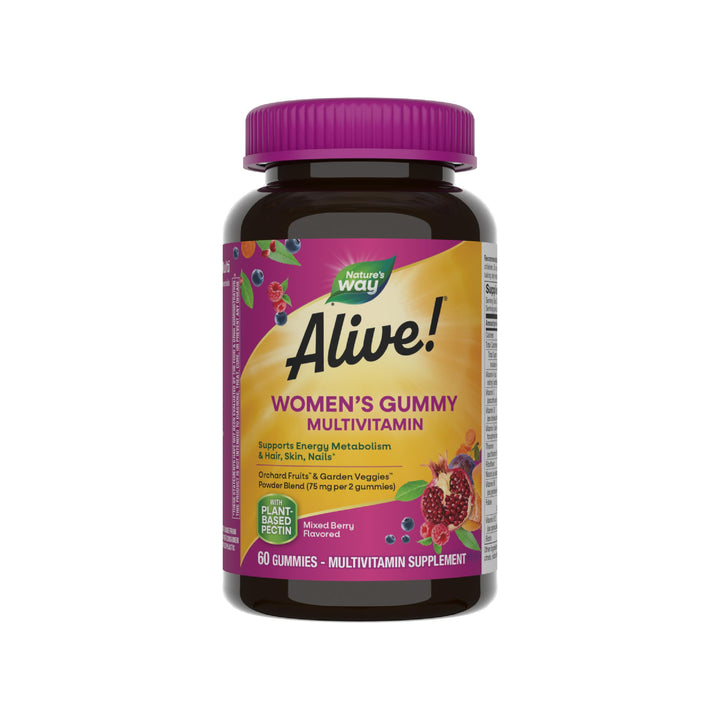 Nature's Way Alive! Women’s Gummy Multivitamin, 16 Vitamins & Minerals, Energy Metabolism*, Hair Skin & Nails*, Vegetarian, Mixed Berry Flavored, 60 Gummies (Packaging May Vary)
