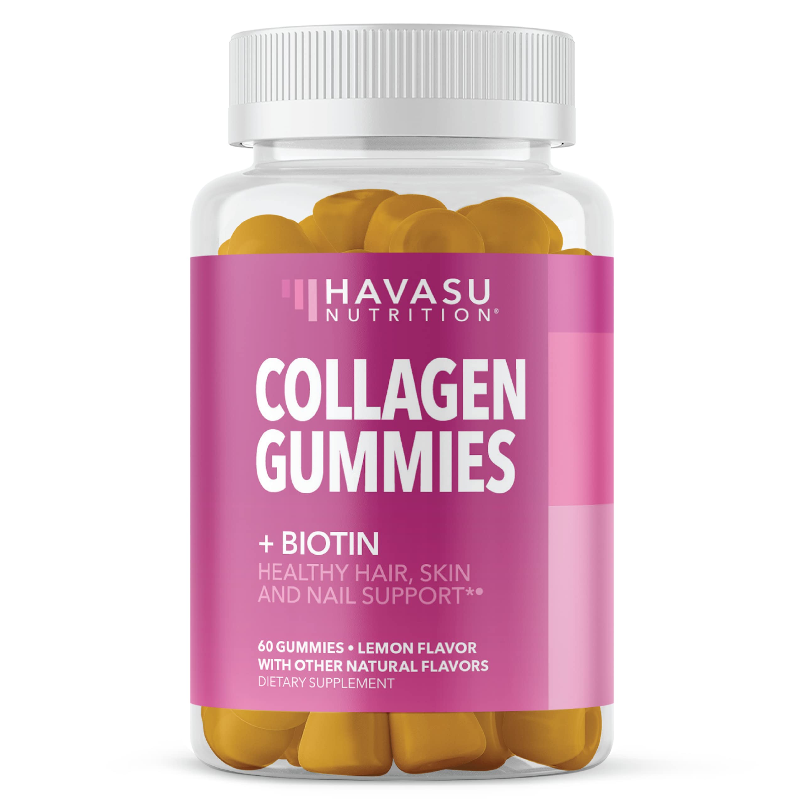 Collagen Gummies for Women and Men - 2500mcg Biotin, Zinc, Vitamin C & E to Promote Hair, Skin & Nail Health - GLP-1 Nutritional Support - Pectin-Based, Non-GMO, Lemon Flavor, 1-Month Supply