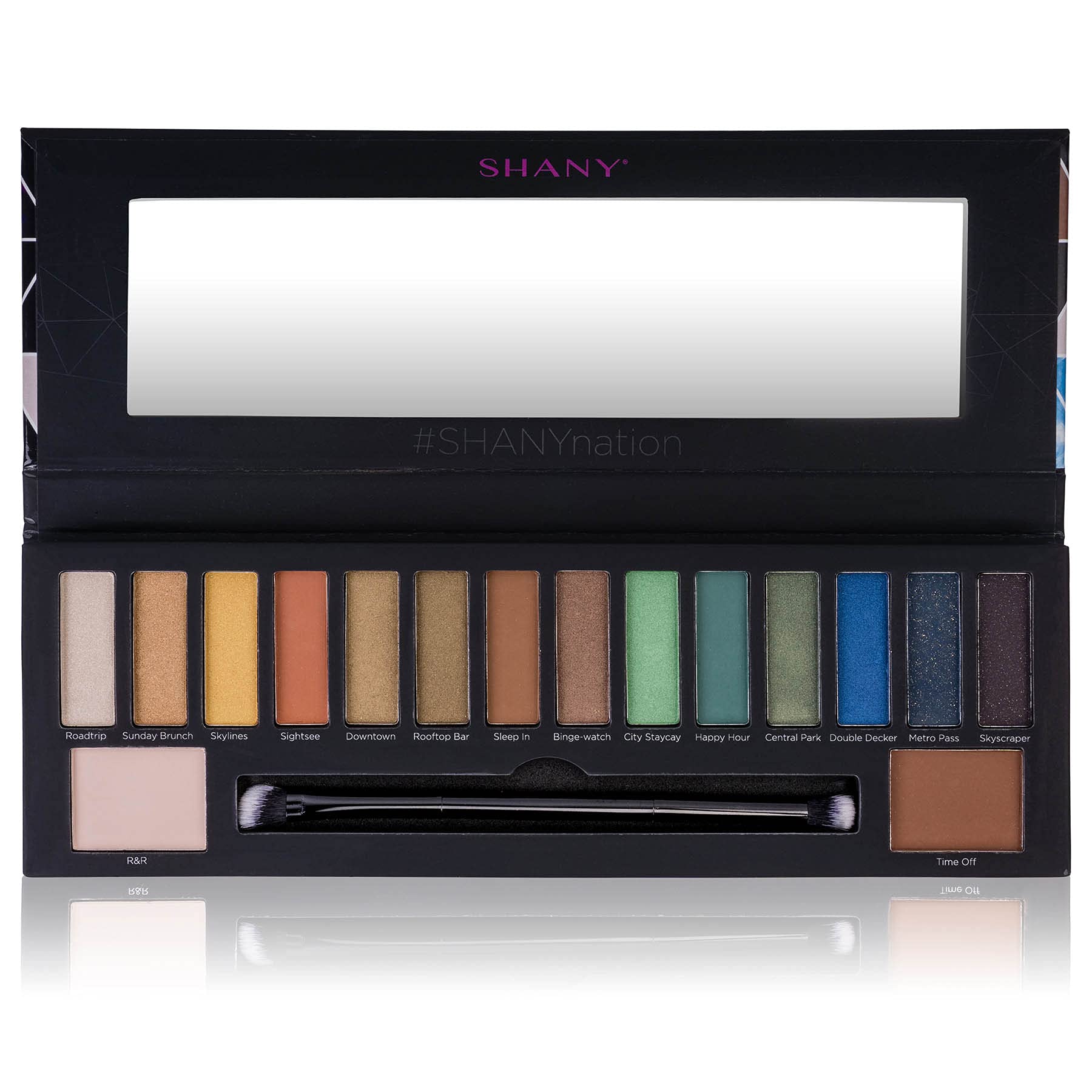 SHANY City Staycay 16-Color Eyeshadow Palette - 16 Highly-Pigmented and Long-Lasting Eye Makeup Shades with Dual-Sided Brush and Built-In Mirror (SH-0016-B)