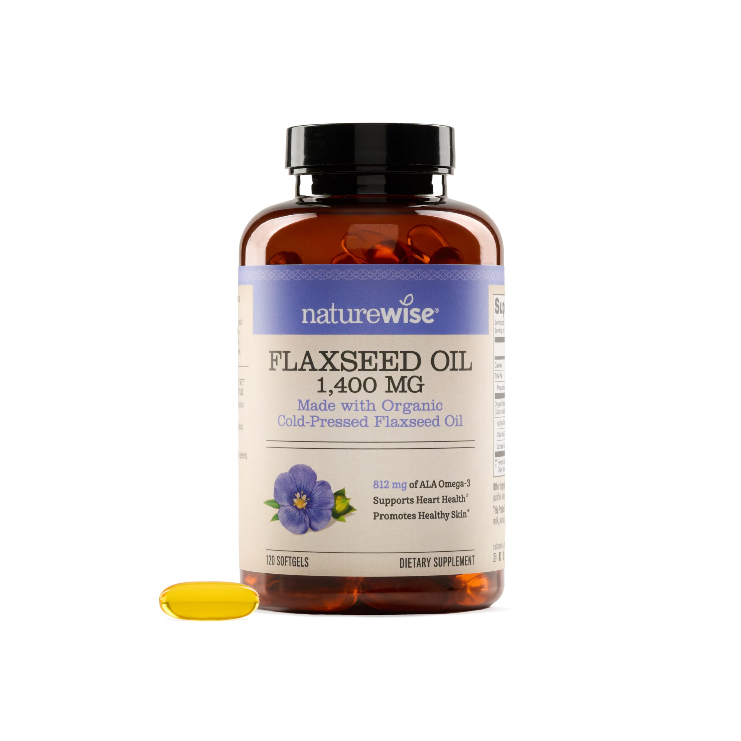 NatureWise Flaxseed Oil 1400 mg, Fish Free, High Potency Omega 3 with 812 mg ALA, Dietary Supplement for Heart Health Support - Organic, Cold Pressed, Non-GMO - 120 Softgels[120-Day Supply]