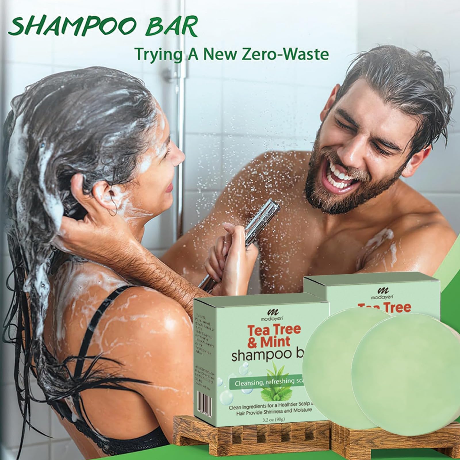 Tea Tree & Mint Shampoo Bar - Natural Hair Cleanser with Invigorating Oils, Sulfate-Free & Vegan, Suitable for All Types, Zero-Waste Care, 3.2 oz