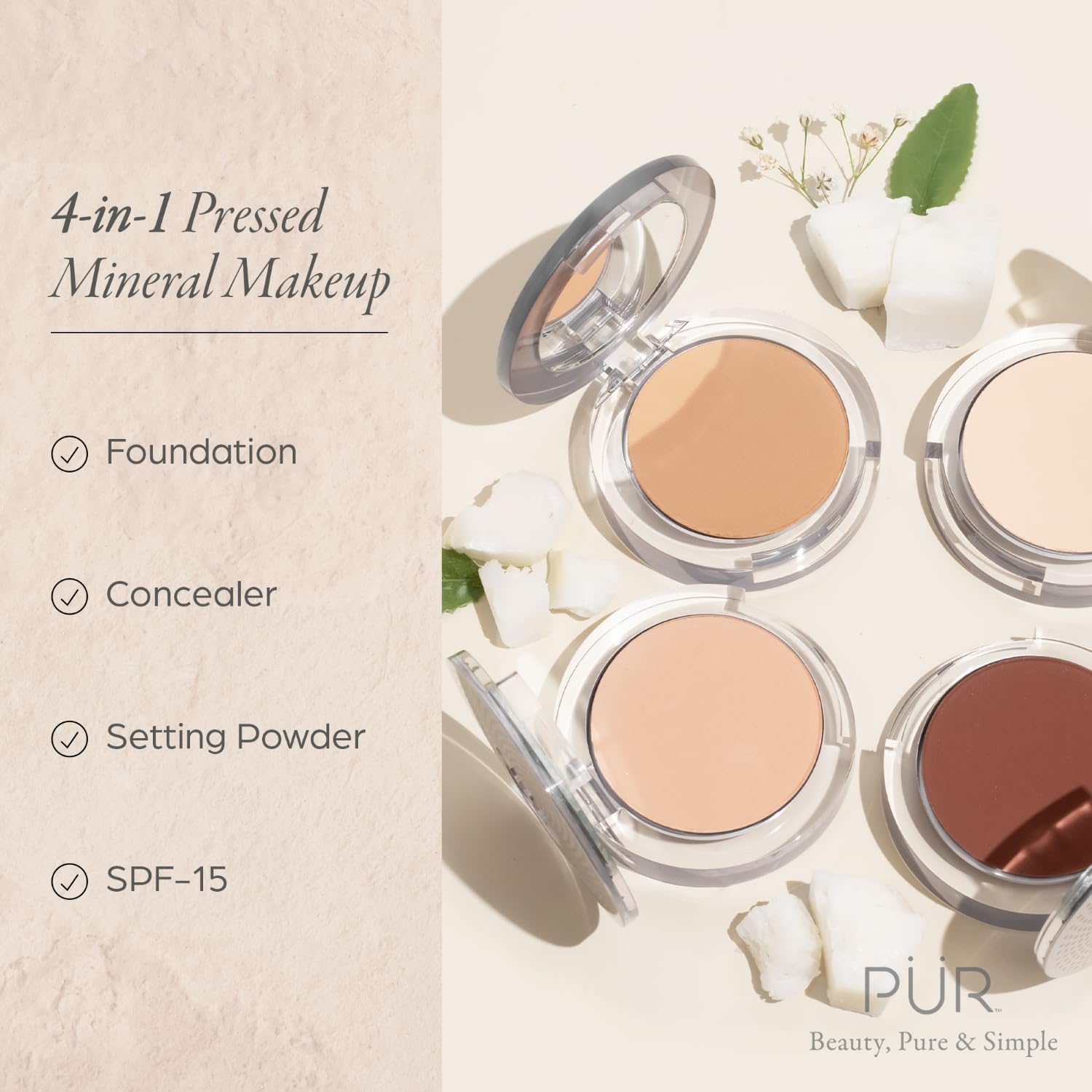Pur Minerals 4-In-1 Pressed Mineral Makeup Powder SPF 15 - MN3 Linen Women Foundation 0.28 oz