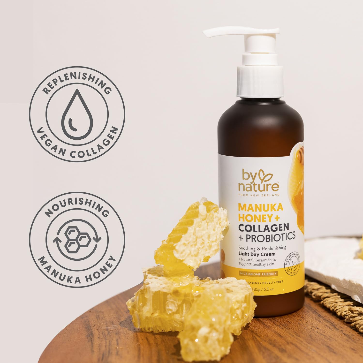 By Nature Manuka Honey + Collagen + Probiotics Day Cream - Nourishing Formula to Soothen your Skin - Skincare from New Zealand - 6.5 oz