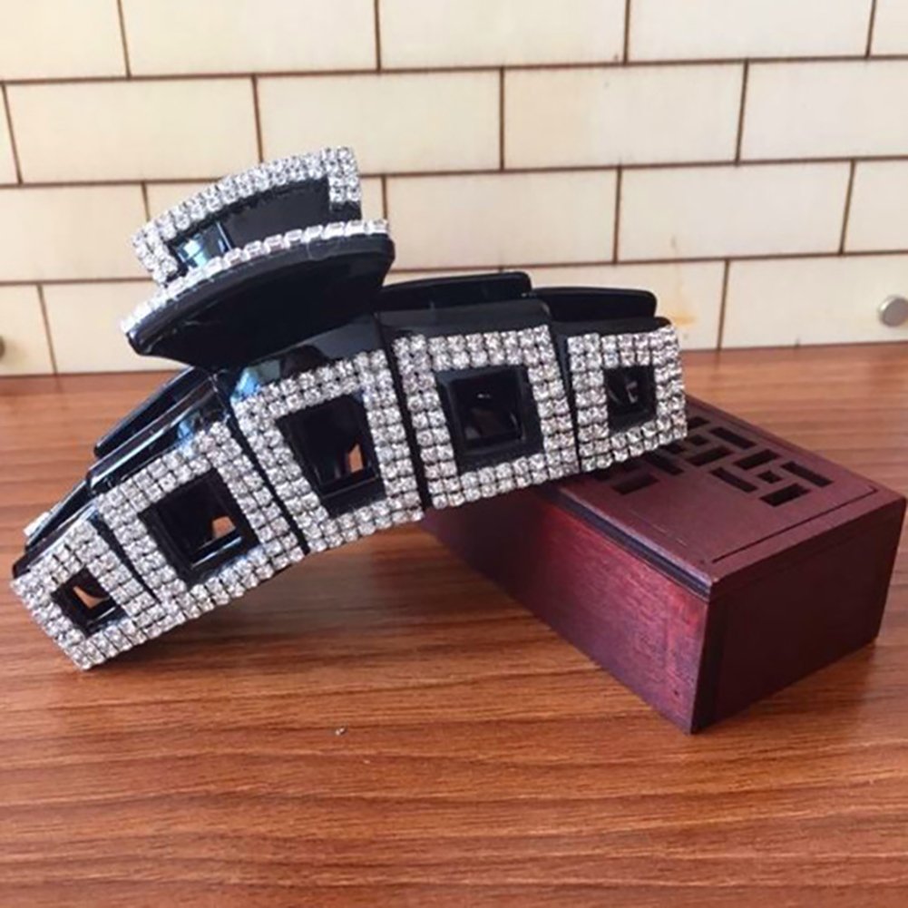 Girls Elegant Large Rhinestone Hair Clip Jaw Clip Women Lady Crystal Hairpin Thick Hair Claw Hair Accessories (Black - B#)