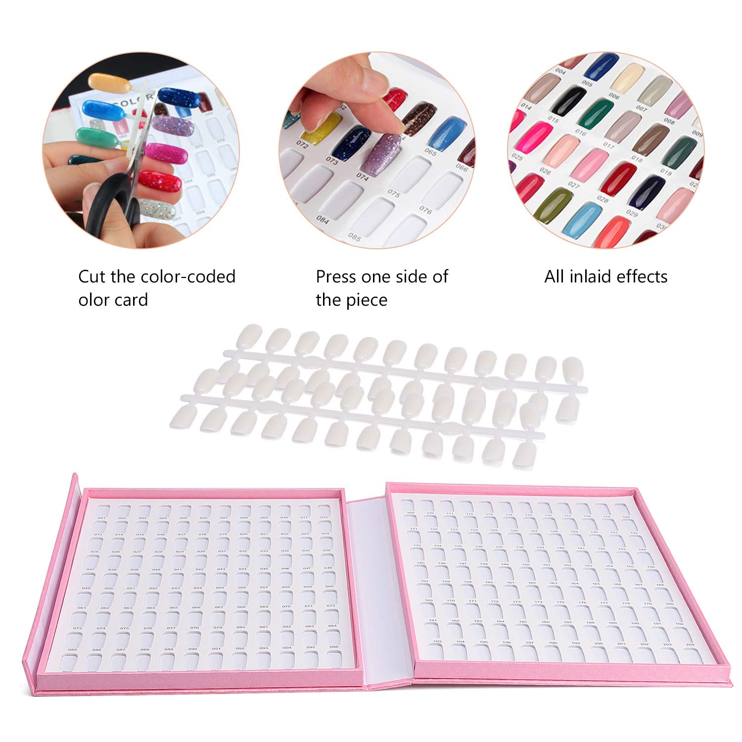Noverlife 216 Colors Nail Display Chart: 216 Nail Color Chart Display, Nail Gel Polish Display Book With 216 False Nail Tips, Professional Salon Nail Color Swatches Nail Practice Card Design