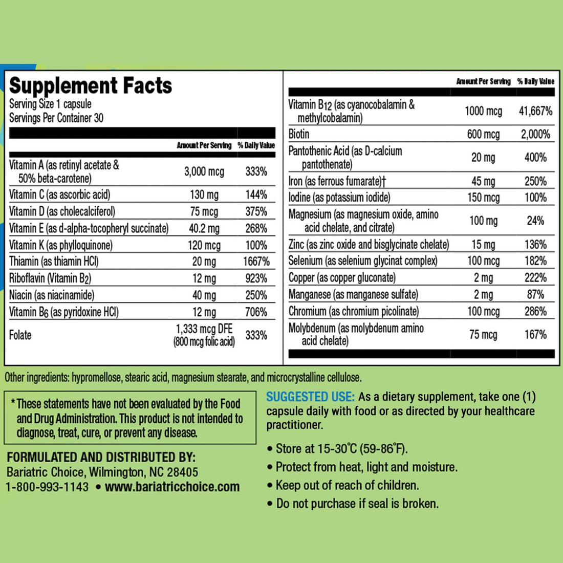 Bariatric Choice Once Daily Bariatric Multivitamin Capsule with 45 mg of Iron (30ct)