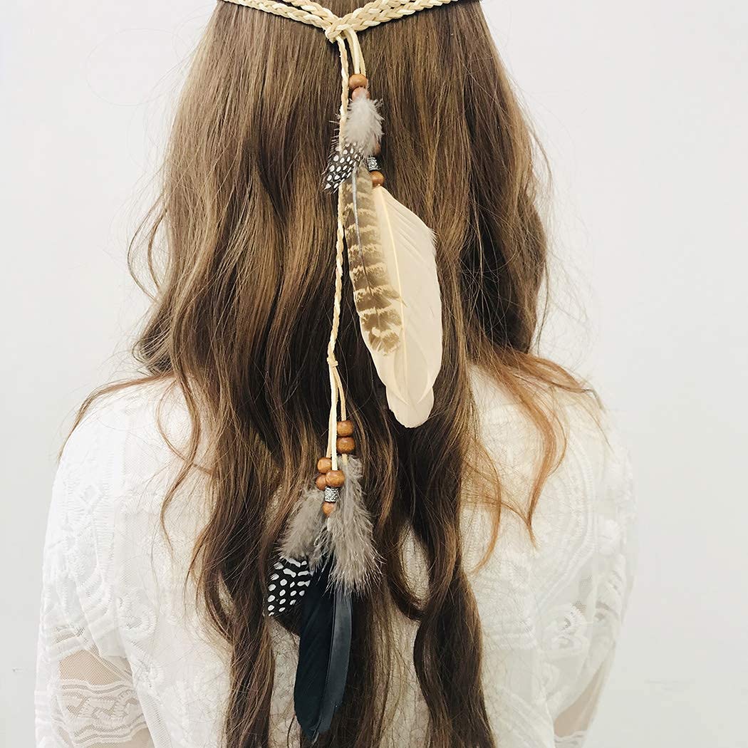 A&C Indiana Princess Peacock Feather Head Chain For Girl, Fashion Headband For Women.