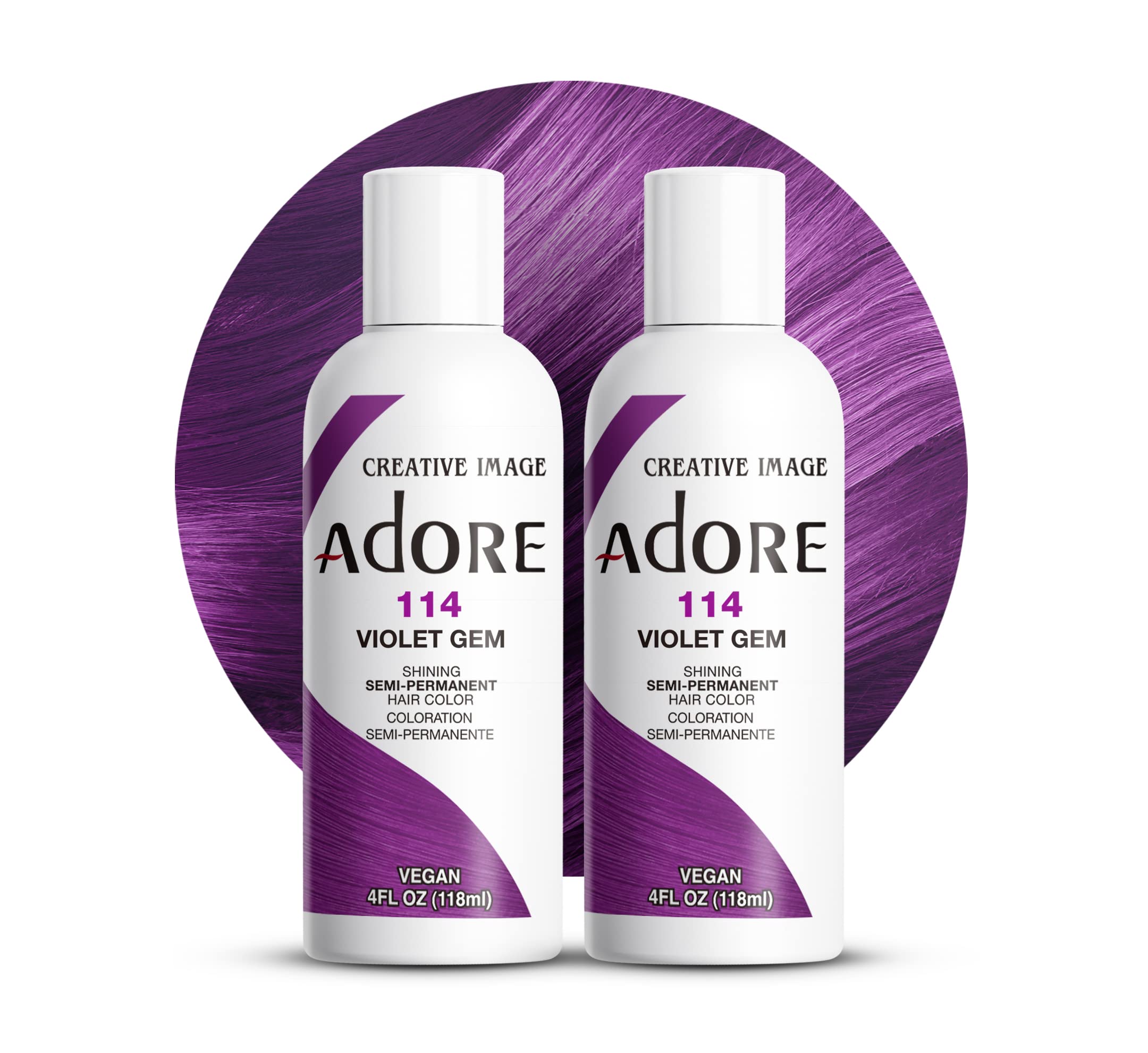 Adore Semi-Permanent Haircolor #114 Violet Gem 4 Ounce (118ml) (2 Pack)