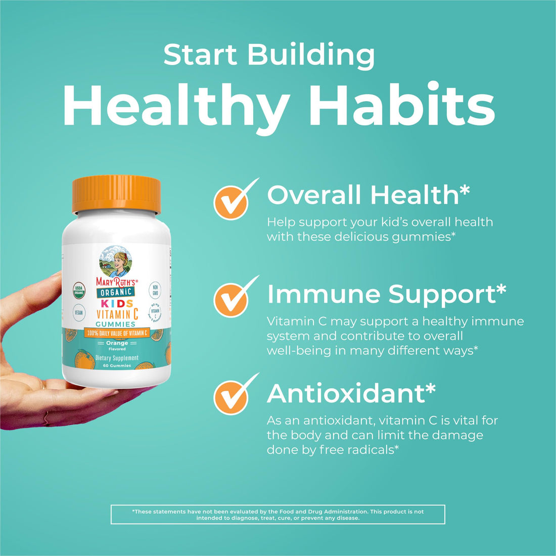 MaryRuth Organics Kids Vitamin C Gummies | Supplement for Immune Support & Overall Health | Vitamin C for Kids Ages 4+ | USDA Organic | Vegan | Non-GMO | 60 Servings