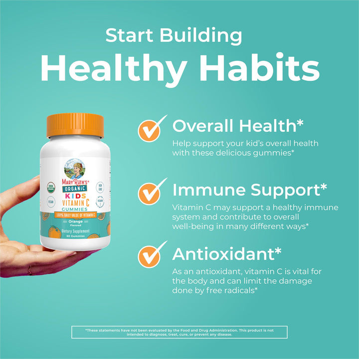 MaryRuth Organics Kids Vitamin C Gummies | Supplement for Immune Support & Overall Health | Vitamin C for Kids Ages 4+ | USDA Organic | Vegan | Non-GMO | 60 Servings