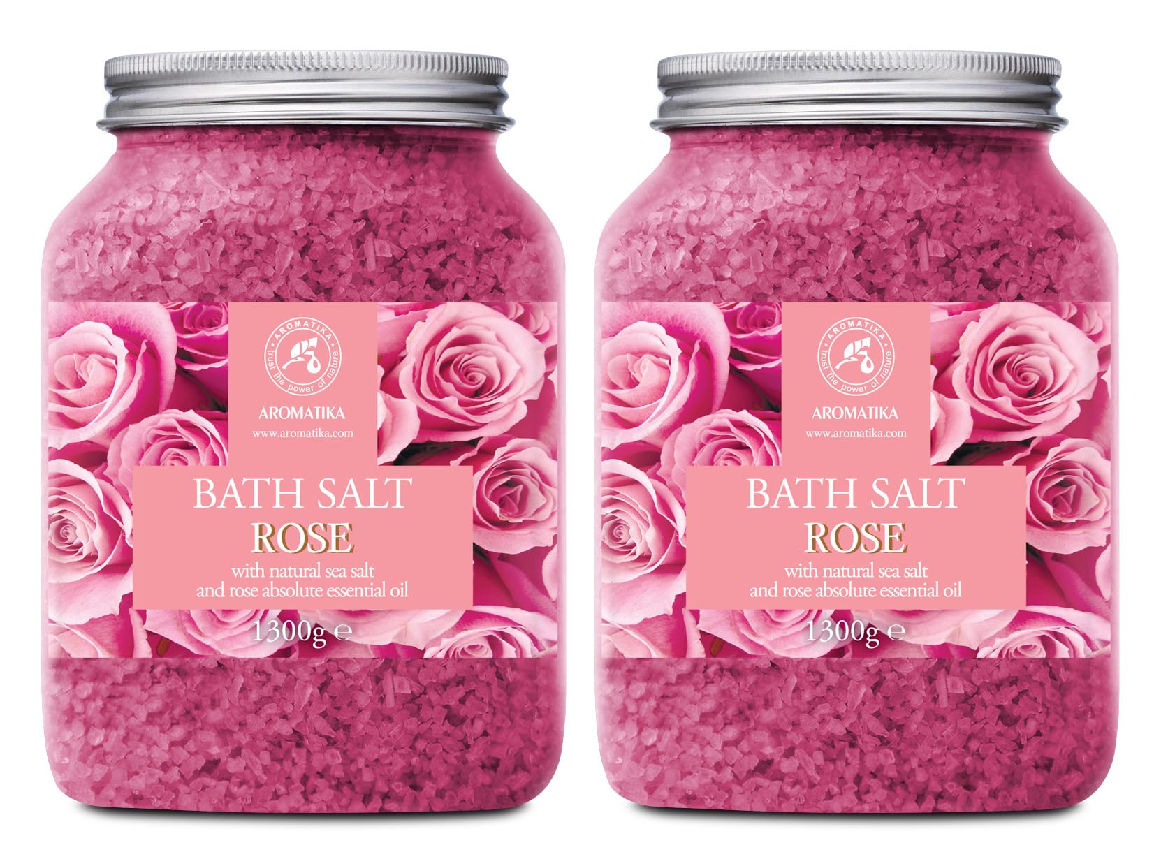 Rose Bath Salts - Set 2x46 Oz - Natural Rosewood Oil & Rose Extract - Best for Relaxing - Beauty - Bathing - Body Care - Wellness - Relax - Aromatherapy - Spa