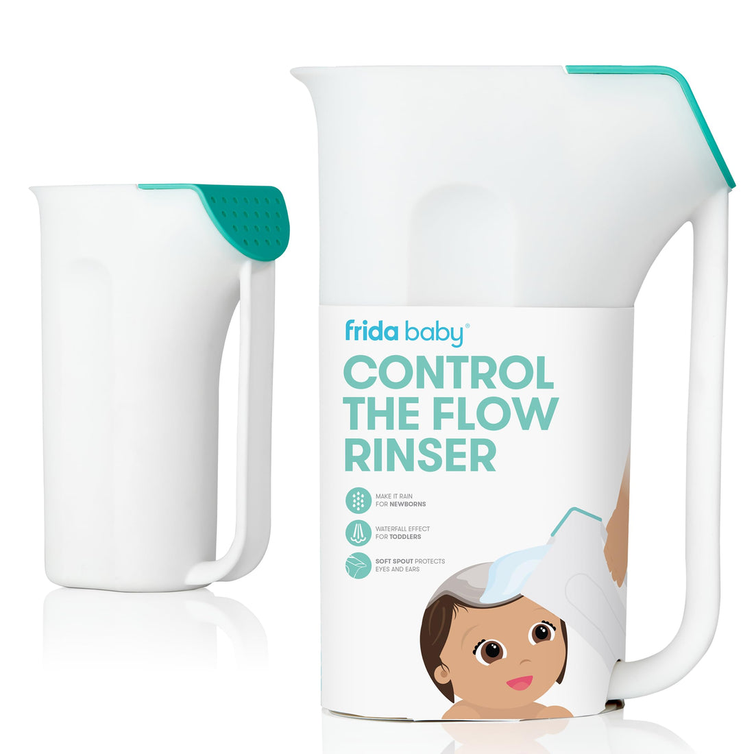 Frida Baby Control The Flow Bath Rinse Cup | Rinser to Wash Hair + Body | Rinser-Cup for Bath Time with Easy Grip Handle + Removable Rain Shower