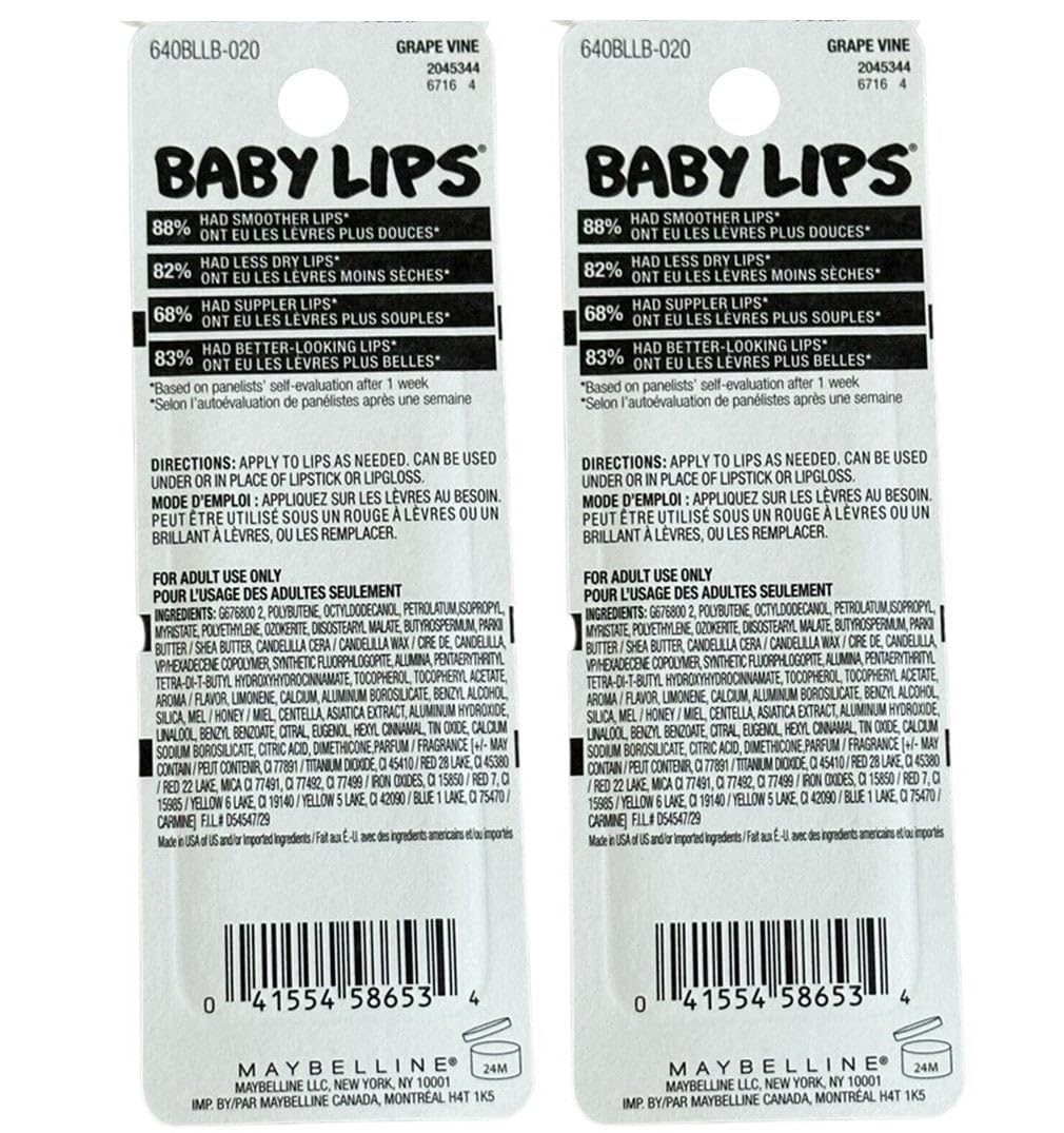 Pack of 2 Maybelline New York Baby Lips Moisturizing Lip Balm, Grape Vine 20
