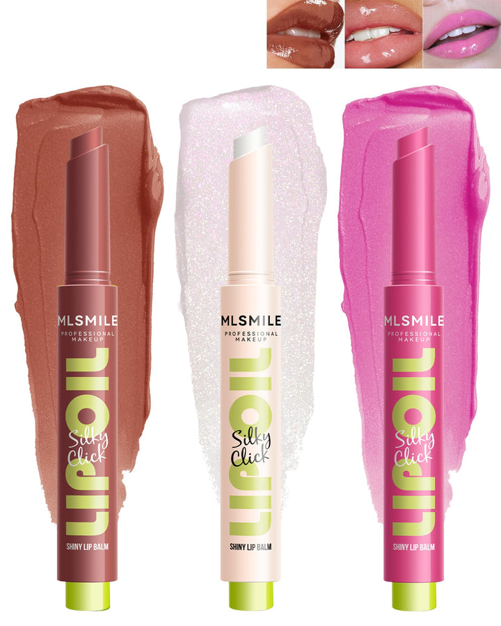 Tinted Lip Balm Set-3Color Glow Reviver Fat Lip Oil Slick Click,Pink Brown Shimmer Lipstick Lip Stain,Lightweaight Lip Gloss,Longlasting Hydrating Lipgloss,Women's Day Makeup Gift for Women Girl