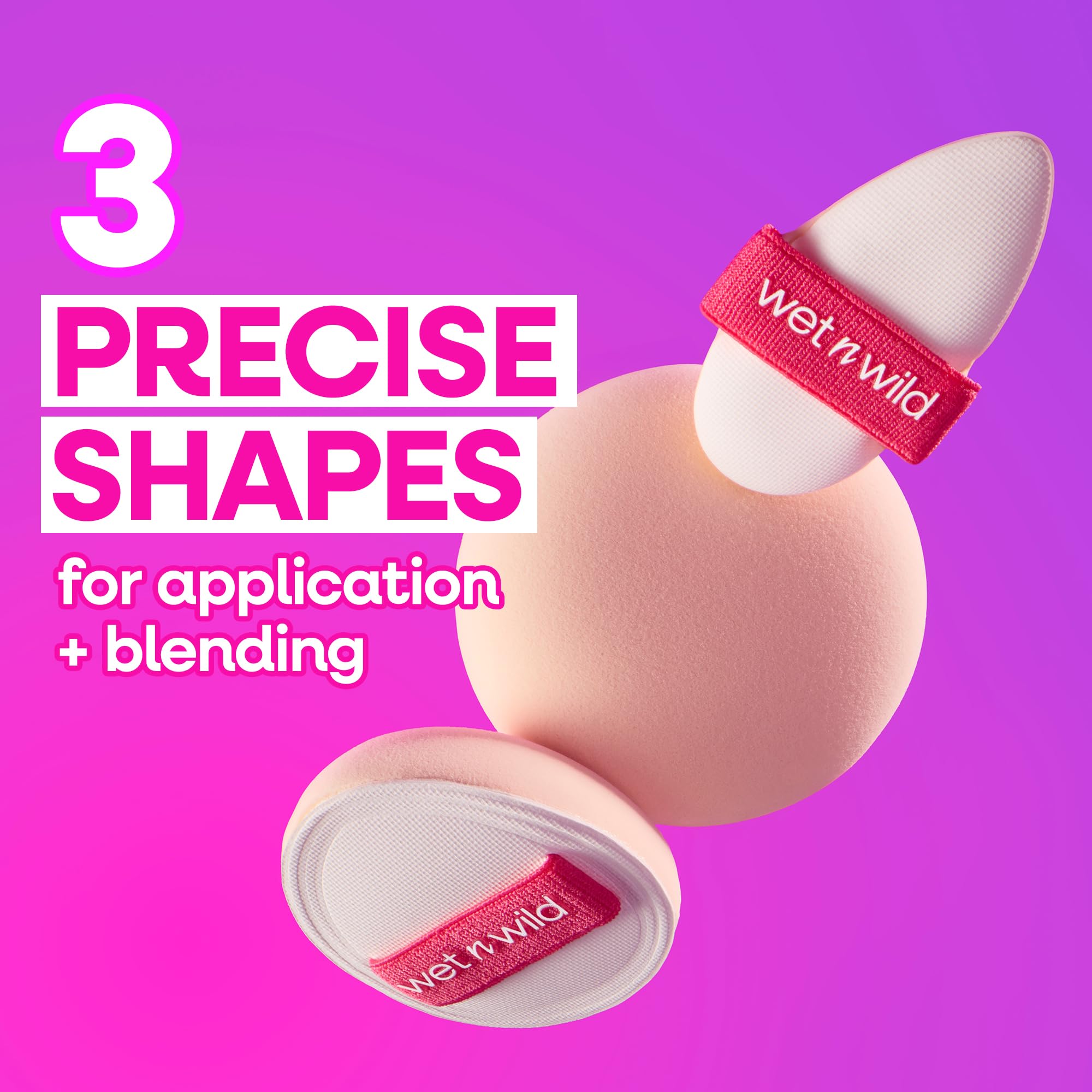 wet n wild Triple Feature 3-Piece Cushion Sponge Set, Ultra-Soft Versatile Makeup Blenders for Liquid & Powder, Seamless Streak-Free Application, Hands-Free Grip with Stretchy Ribbon, Cruelty-Free