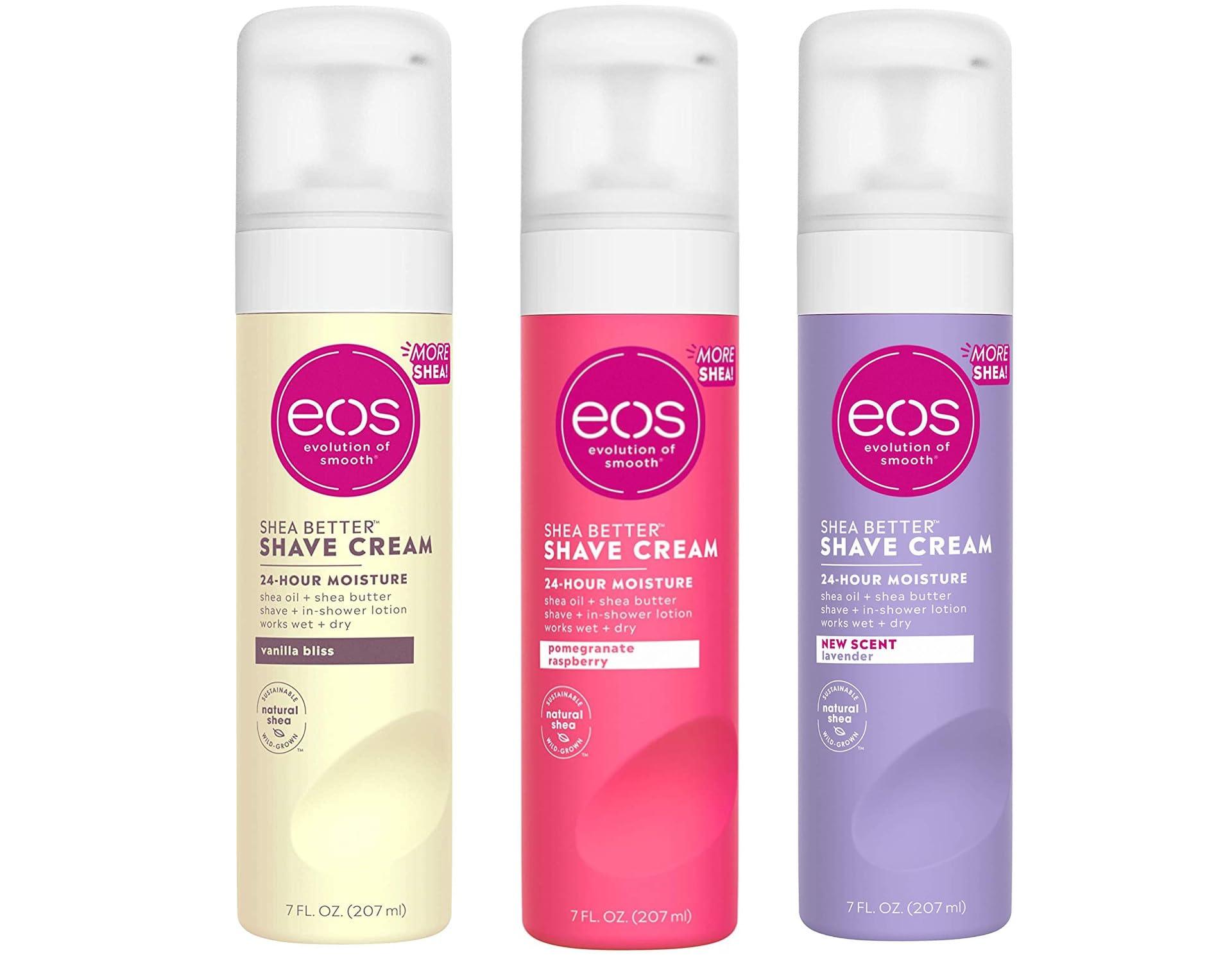 Eos Ultra Moisturizing Shave Cream Variety Pack: Pomegranate-Raspberry, Lavender Jasmine, Vanilla Bliss - 3 x 7.0 Ounce