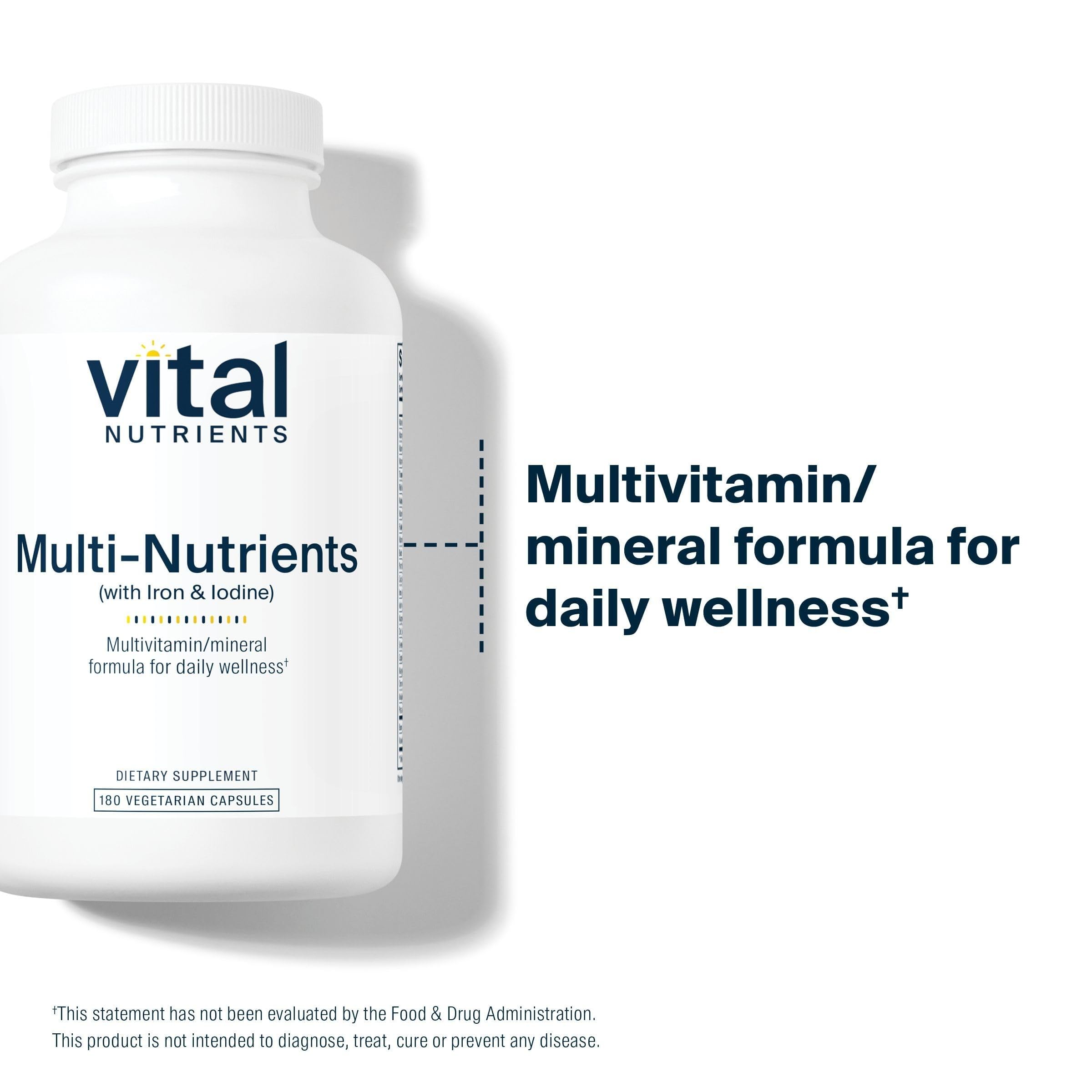 Vital Nutrients Multi-Nutrients with Iron and Iodine | Vegetarian Multivitamin and Mineral Supplement with Iron | Gluten, Dairy, Soy Free | Non-GMO | 180 Capsules