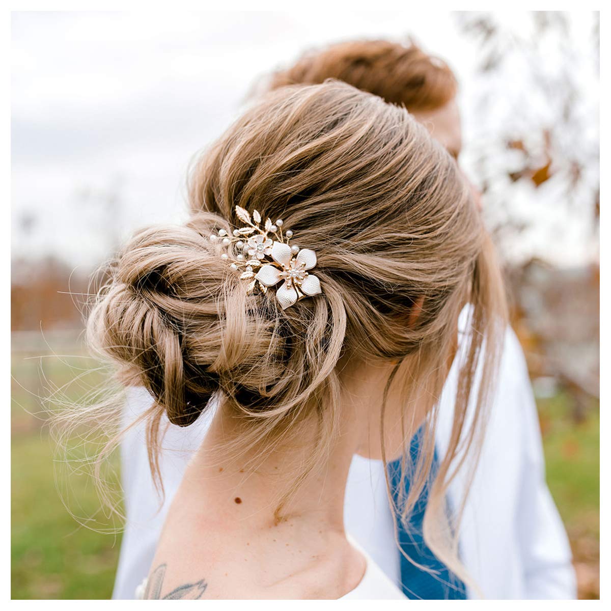 SWEETV Gold Bridal Hair Clip,Floral Bridal Hair Comb Barrette Flower Hair pieces for Brides Wedding