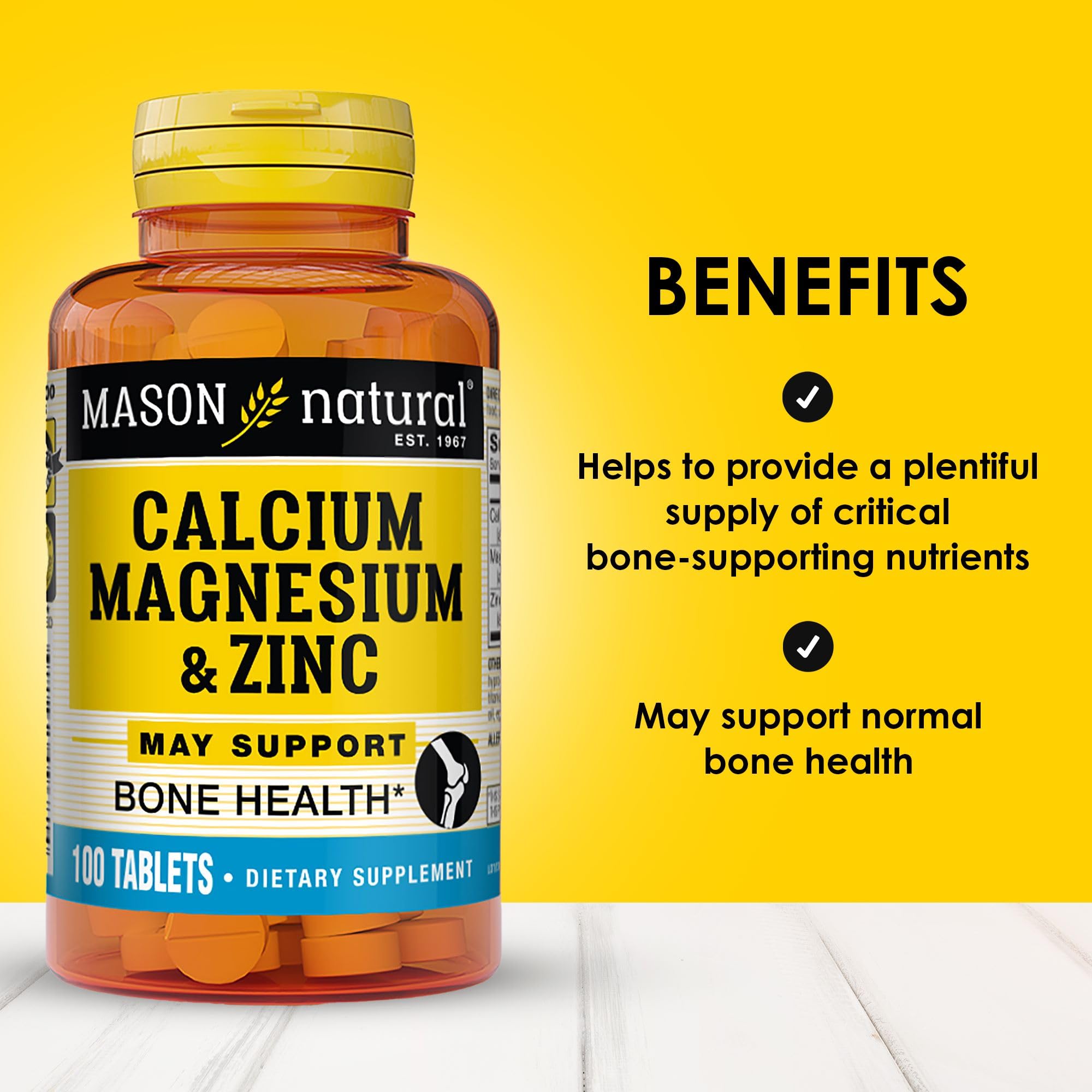 Mason Natural Calcium Magnesium & Zinc, 300-Day Supply, Supports Normal Bone Health & Immune System Booster, 3 Pack