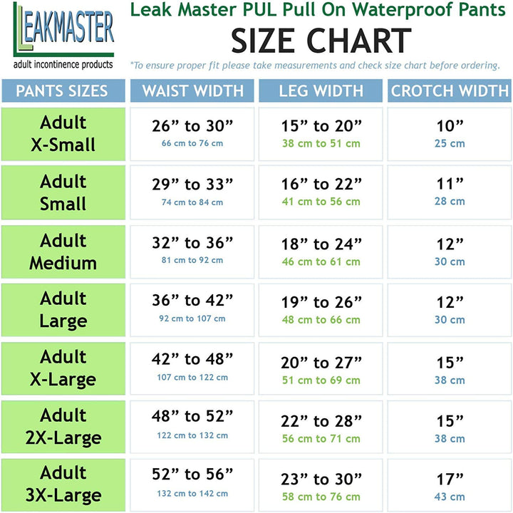LeakMaster - Adult PUL Waterproof Pants- Comfortable, Quiet and Effective Adult Diaper Pant For Men Or Women Made Of Quality Poly Urethane Laminate - Washable and Reusable Incontinence Pants {Large}