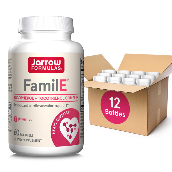 Jarrow Formulas FamilE, Tocopherol + Tocotrienol Complex, Dietary Supplement, Antioxidant Cardiovascular Support, 60 Softgels, 60 Day Supply (PACK OF 12)