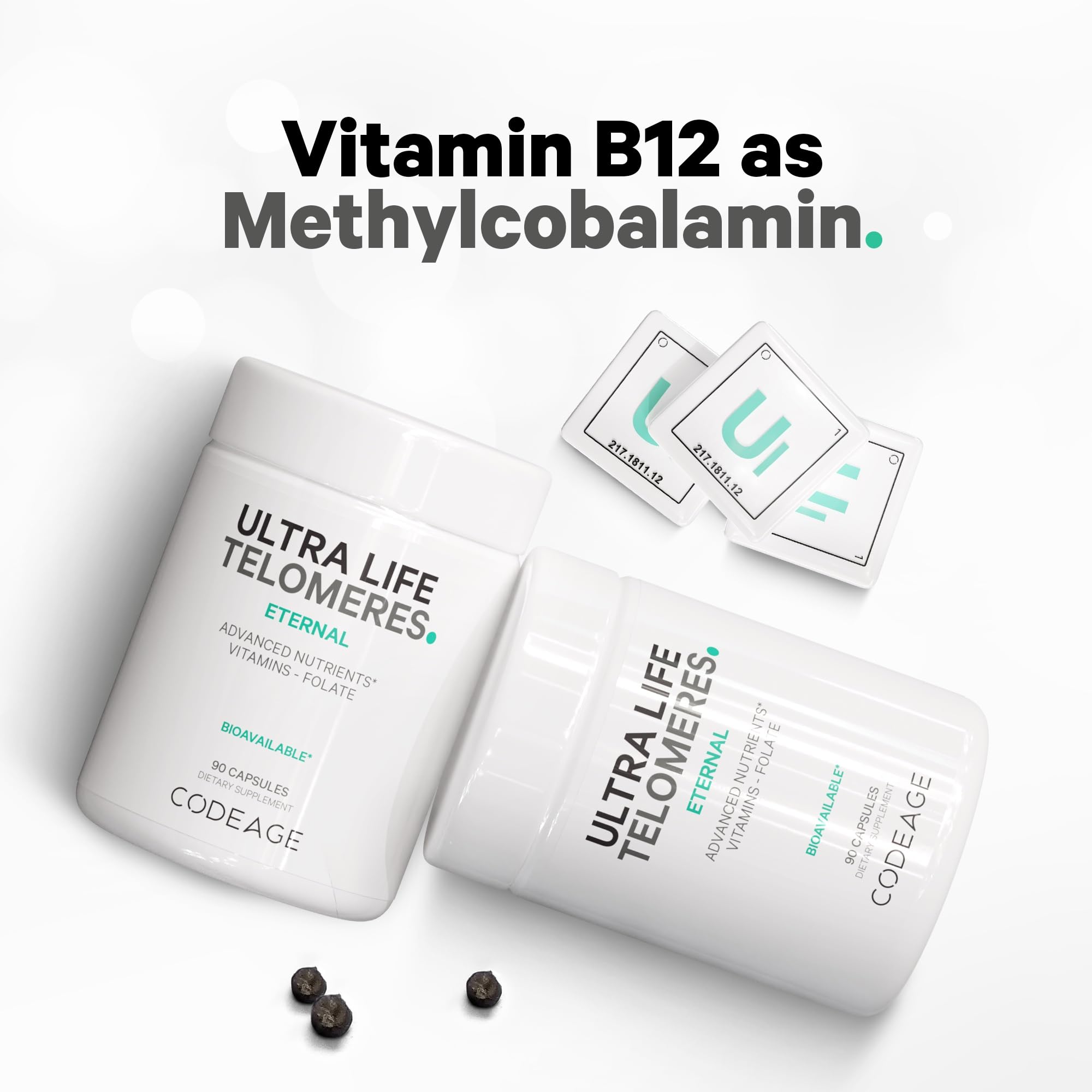 Codeage Ultra Life Telomeres Supplement - 5 MTHF Folate Vitamin B9, Vitamin B12 Methylcobalamin, Vitamin D3, L-Theanine, Ashwagandha - 3-Month Supply - DNA, Methylation Cycle - Non-GMO - 90 Capsules