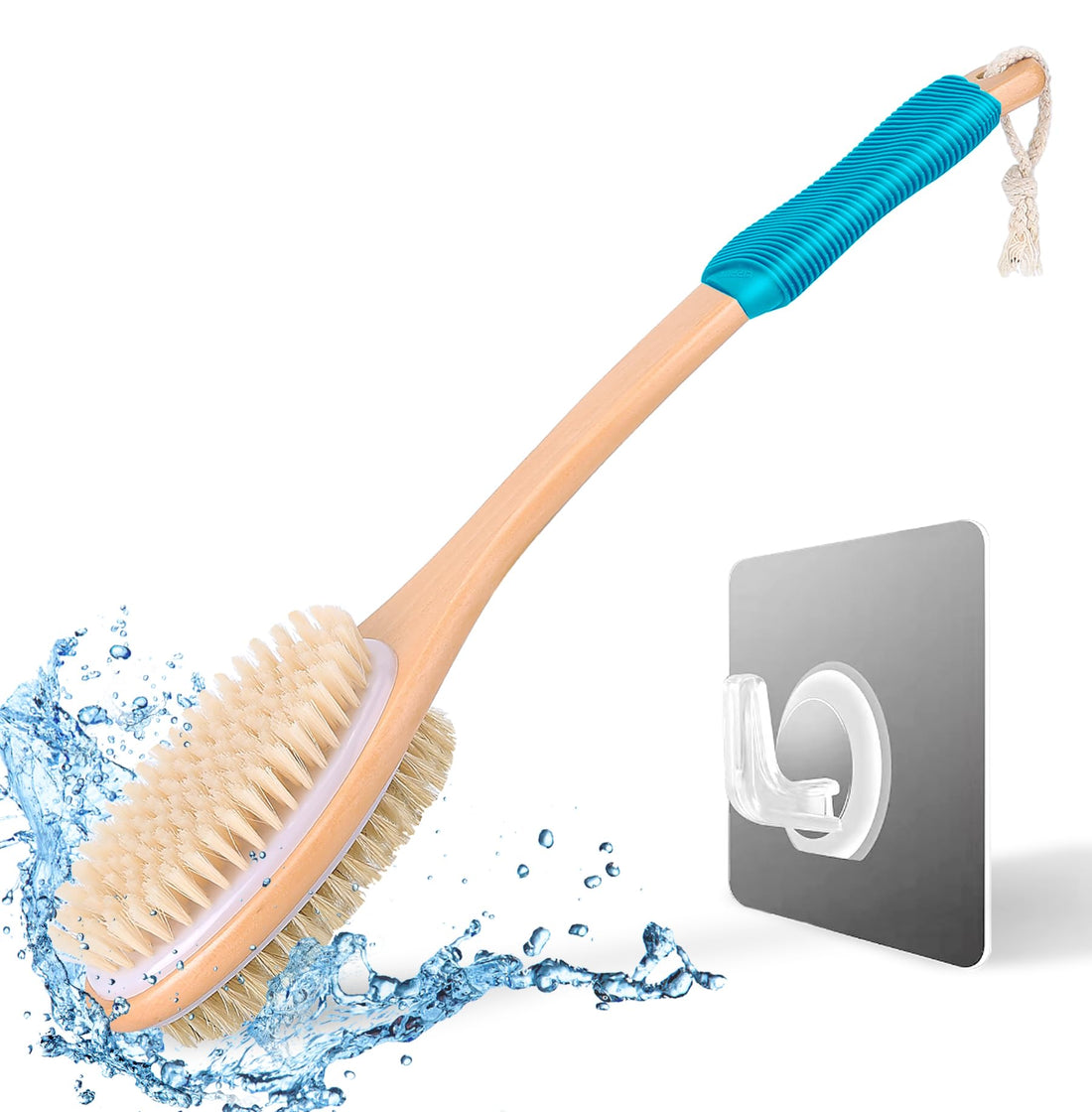 KIPRITII Ergonomically Back Scrubber for Shower - Double-Sided Back Brush Long Handle for Shower, Wet & Dry Brush for Cellulite and Lymphatic (Blue)