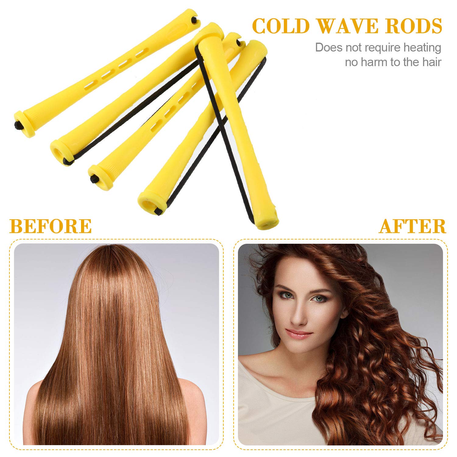 96 Pieces Hair Perm Rods, Cold Wave Rods Plastic Perming Rods Heatless Curlers Rollers with 2 Steel Pintail Comb Rat Tail Comb for Hairdressing Styling Tools (Yellow,0.28 Inch/ 0.7 cm)