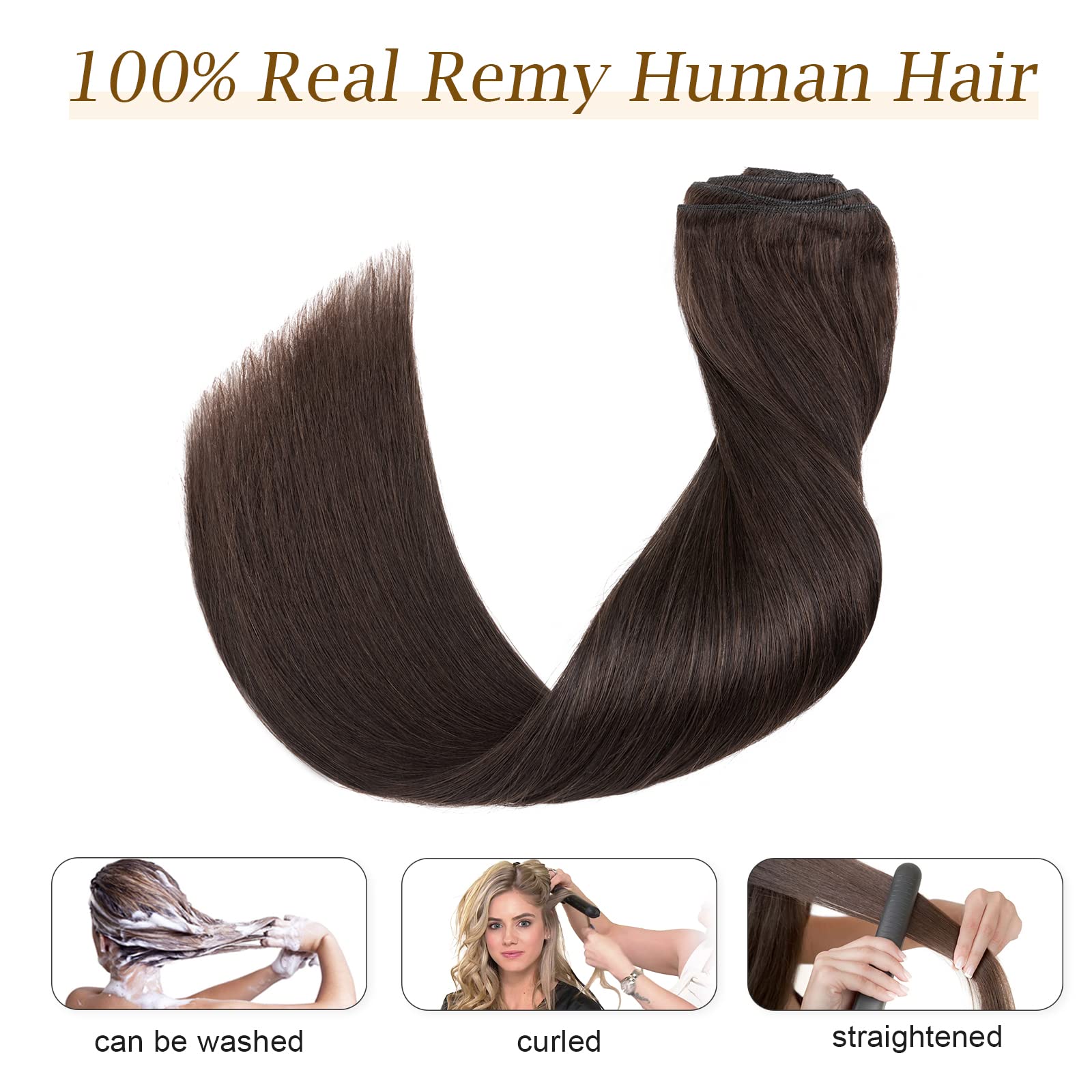 10 / 10 inch Double Weft 100% Remy Human Hair Clip in Extensions Grade 7A Quality Full Head Thick Thickened Short Soft Silky Straight 8pcs 18clips for Women Beauty 110g #2 Dark Brown