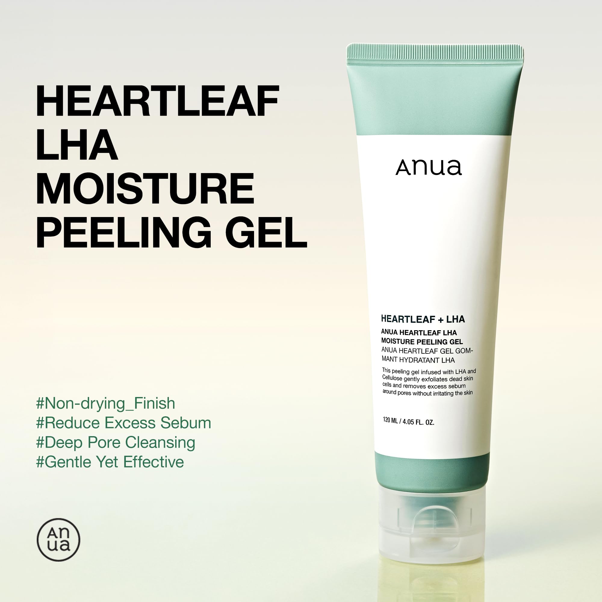 ANUA Heartleaf LHA Moisture Peeling Gel, Gentle Exfoliation, Hydrating Facial Peel, Pore Care, Dead Skin Removal, Natural Cellulose for Soothing, Vegan, Korean Skin Care (120ml/4.05 fl.oz.)