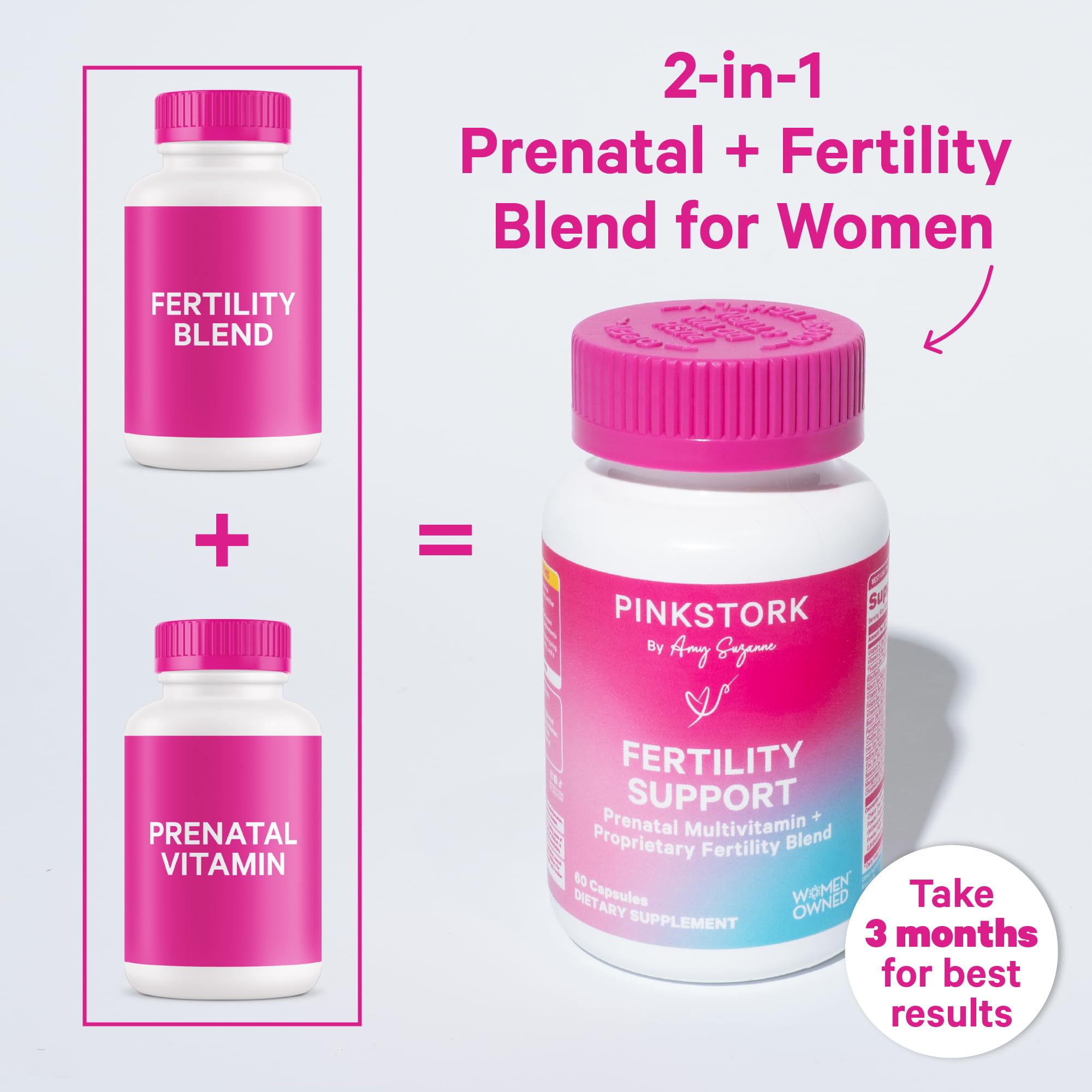 Pink Stork Fertility Supplements for Women - Prenatal Multivitamin with Ovulation, Conception, & Hormone Balance Support - 17 Vitamins & Inositol, Ashwagandha, & Vitex - 60 Capsules