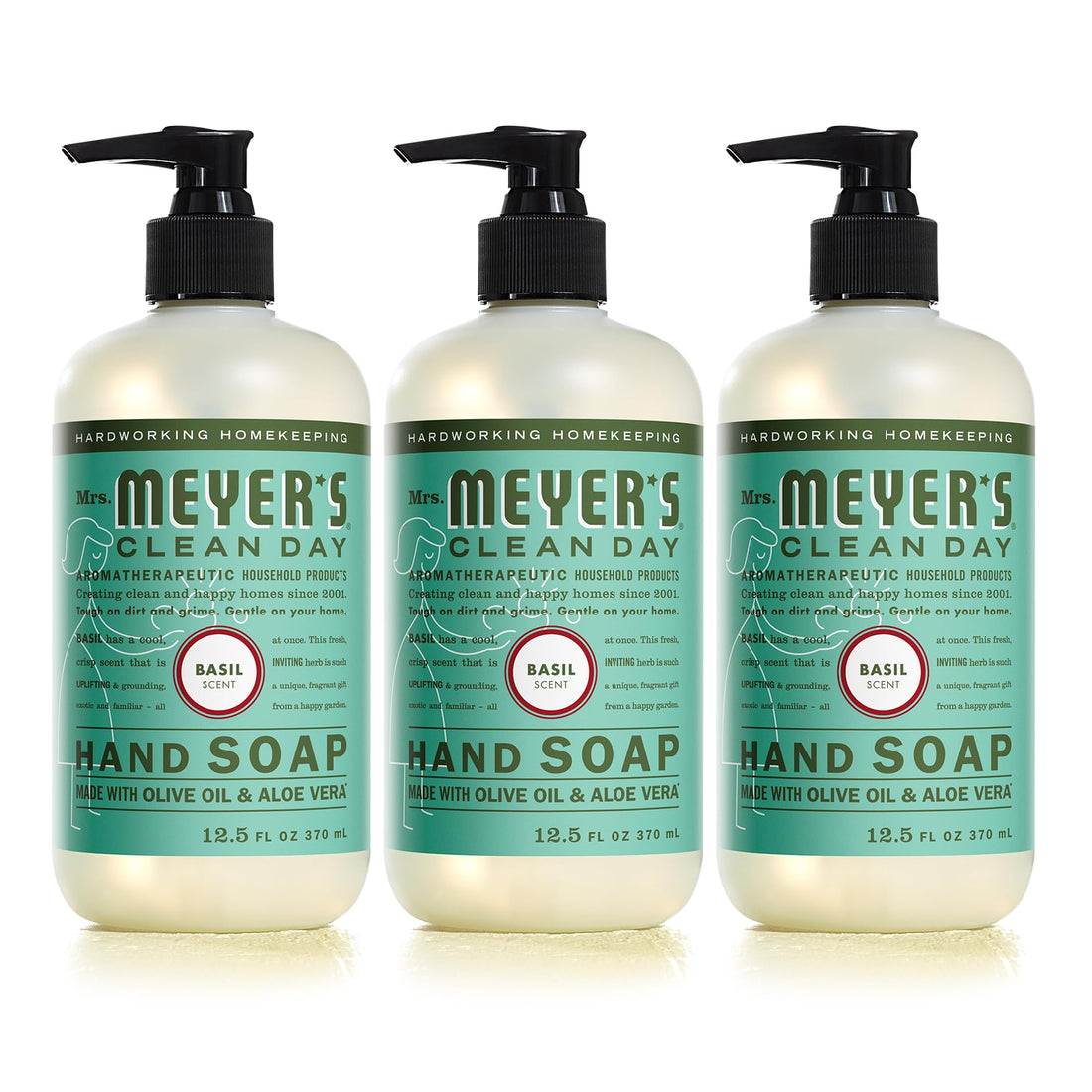 Mrs. Meyer's Liquid Hand Soap, Basil, 12.5 Fluid Ounce (Pack of 3)