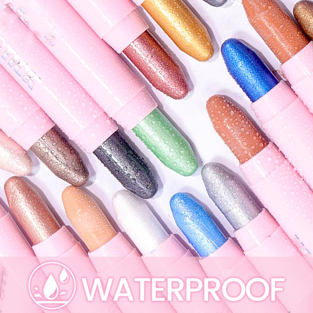 HHLTOH Pearl Black Shimmer Cream Eye Shadow Brightener Sticks for Eyes Waterproof Pigmented, Double Ended Cream Eyeshadow Stick Pencil Pen with Applicator, Eye Shadow Palette Highlighter Makeup